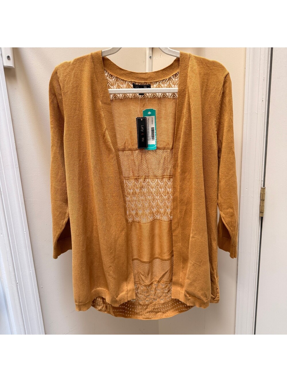 NWT Lety & Me Becher Pointelle Lace Back Open Cardigan Gold Mustard | Size L